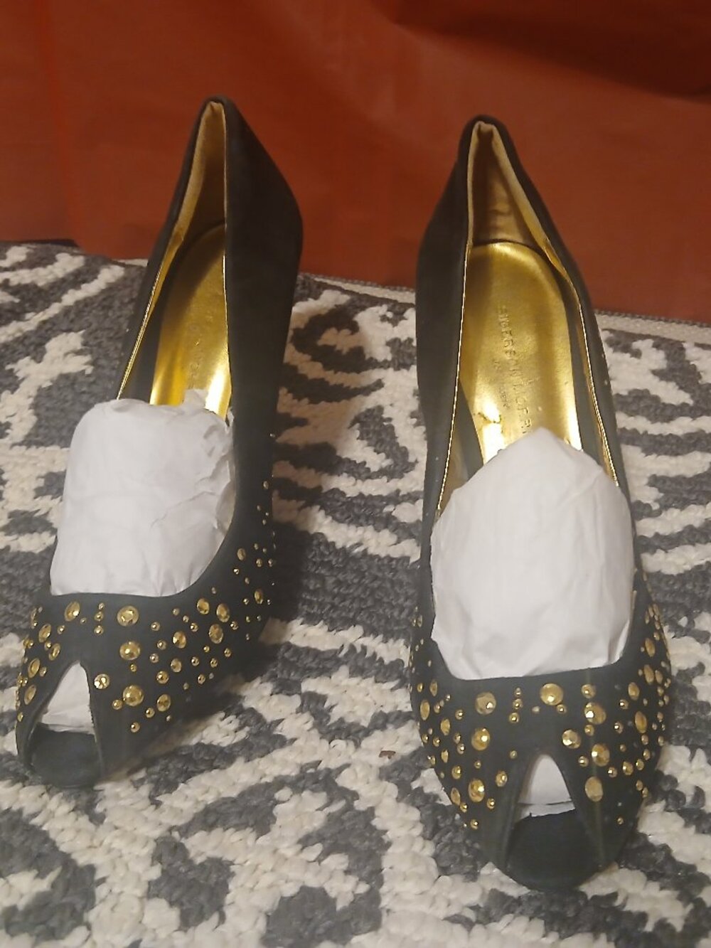 Black Studded Heels | Size 7.5 | Gold Detail